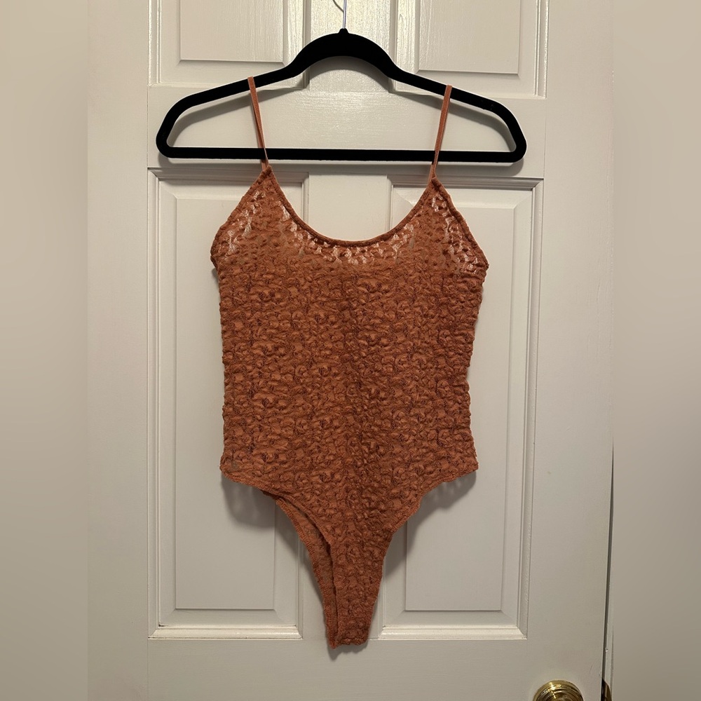 Burnt Orange Lace Bodysuit Women’s Boho Festival One Piece Top Y2K Style